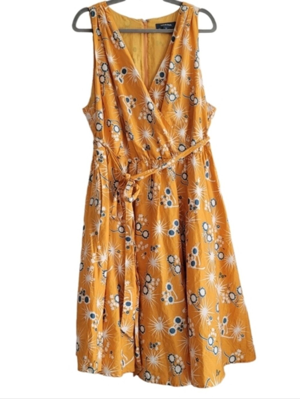 Modcloth Yellow Instant Energy Floral Sunglasses Faux Wrap Summer Dress